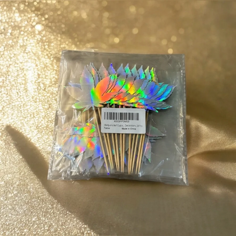 Marijuana Weed Leaf Festive Cupcake Toppers for Parties